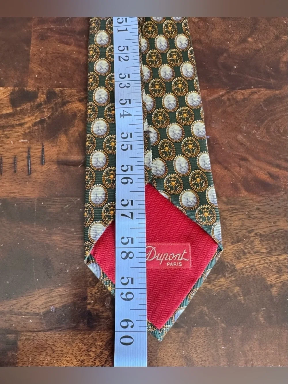 Vintage S.T. DuPont Paris 100% Silk Olive Green Cameo Men’s Tie